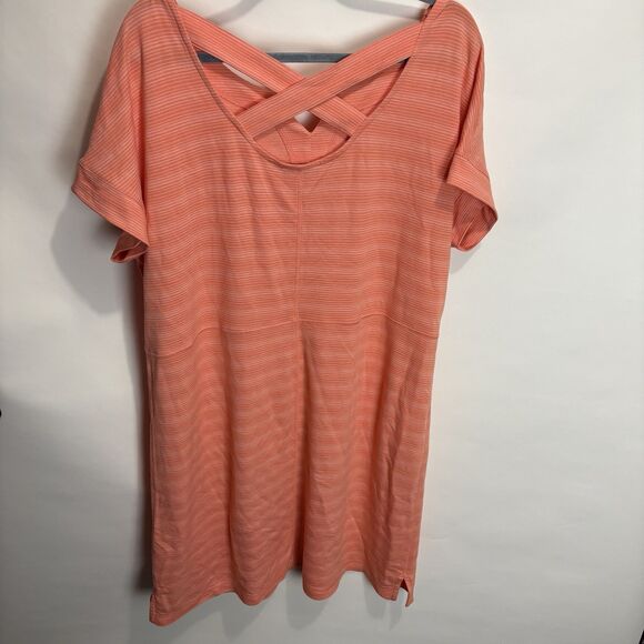 T by Talbots Casual Pullover Dress Orange Stripe Stretch UPF 50+ Cross Back 1X - Picture 6 of 8